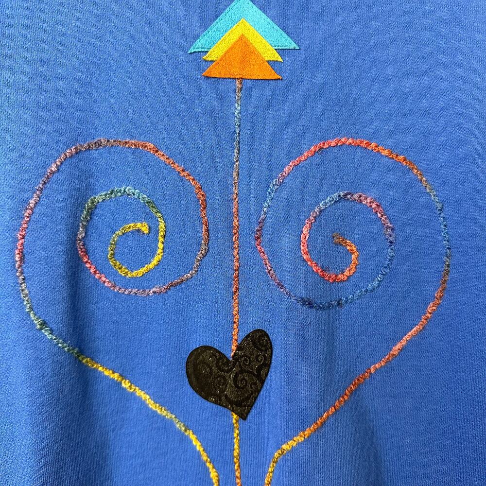 XXL VTG Nu Views Blue Embroidered Cardigan USA Made Artsy Boho Lagenlook Folksy - Picture 10 of 10